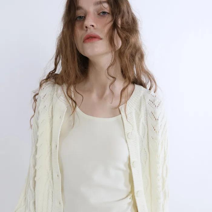 Puff Round-neck Cardigan (Ivory)