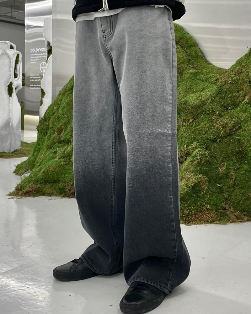 Unisex 그라데이션 롱 와이드 데님 흑청 중청 워싱 일자 팬츠