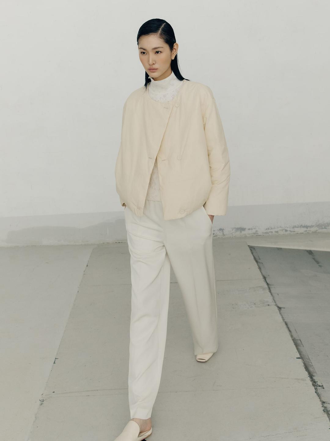 Knit Hooded Cropped Down - Ivory