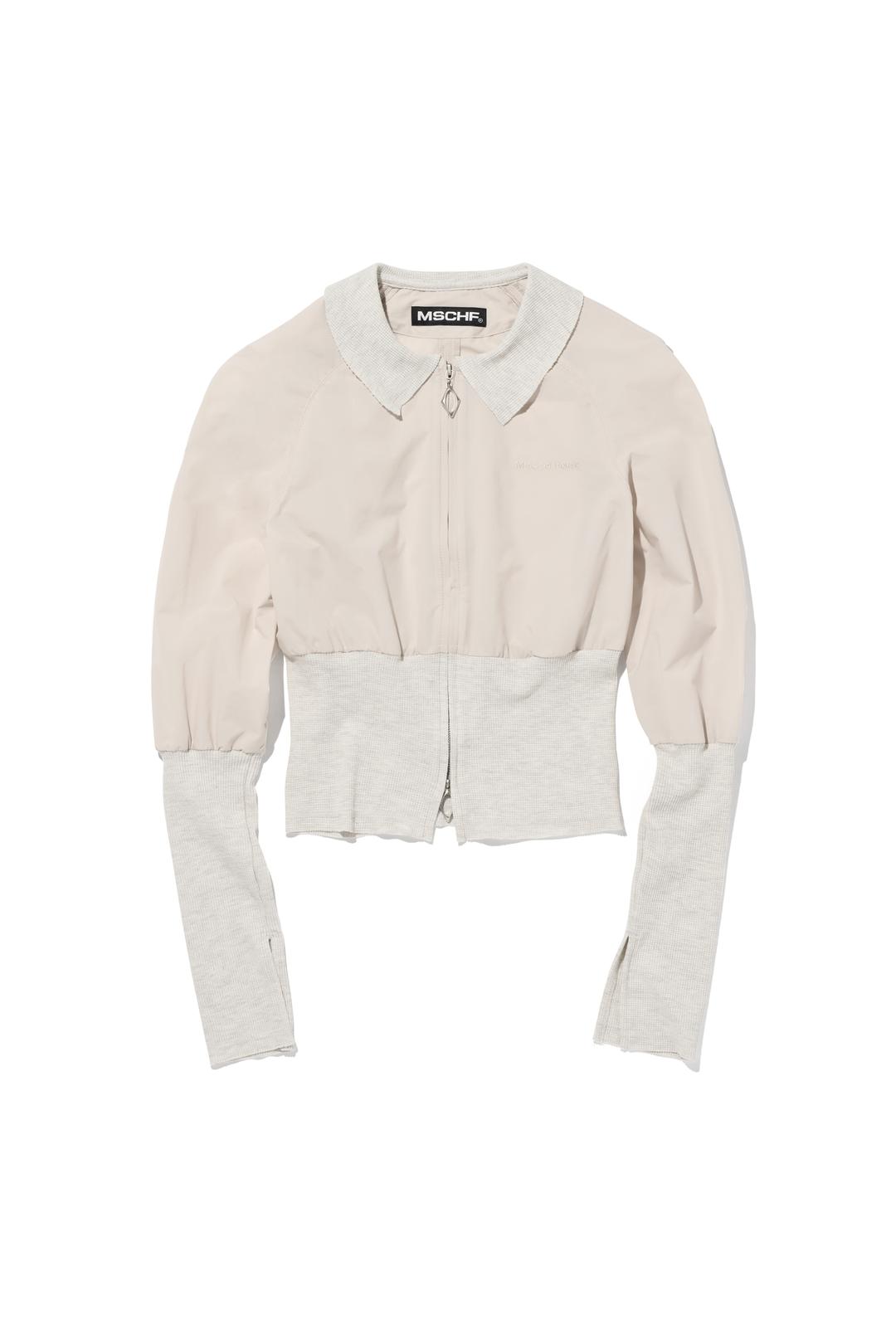 LIGHTWEIGHT WAFFLE ZIP UP SHIRTS_ LIGHT BEIGE/MELANGE GREY