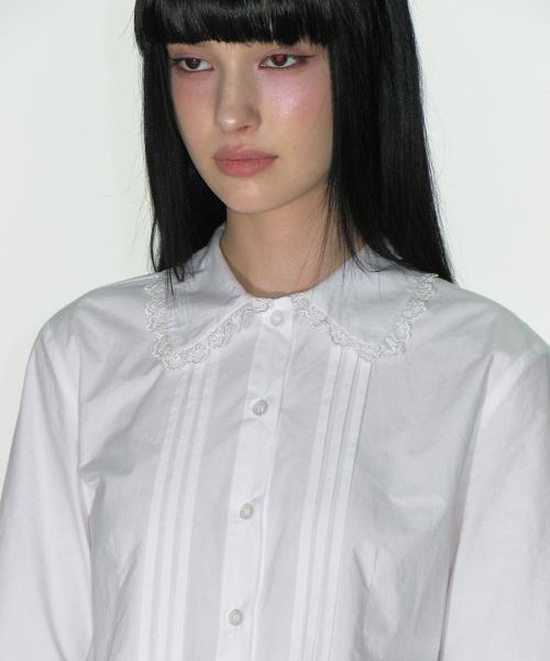 핀턱 레이스 긴팔 블라우스_화이트