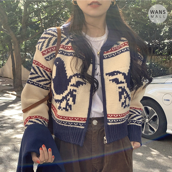 [무배] 무야 노르딕 집업 크롭 가디건 - cd6490