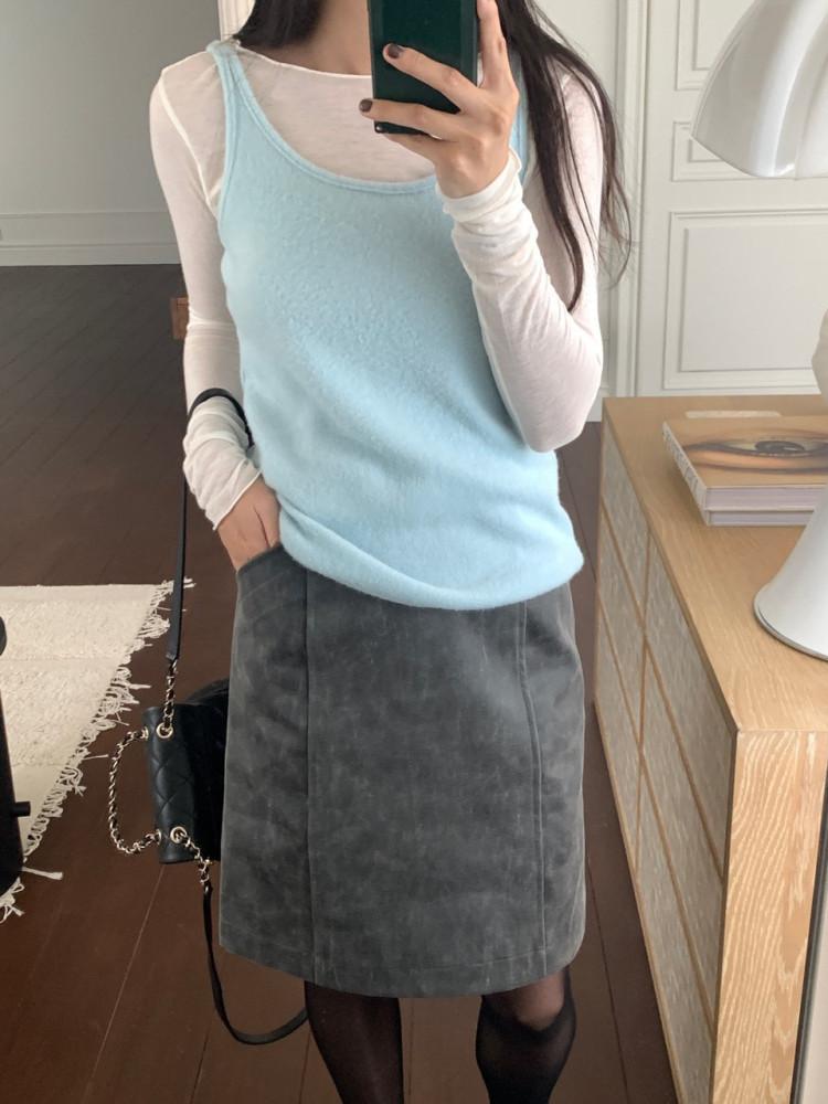 [회베이지 당일출고] UNDERSON 언더슨 레이어드 나시 울 앙고라 니트 나시 뷔스티에