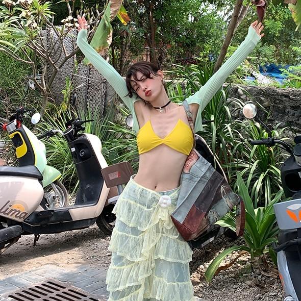 DULA mesh cake high waist long cover skirt + flowers