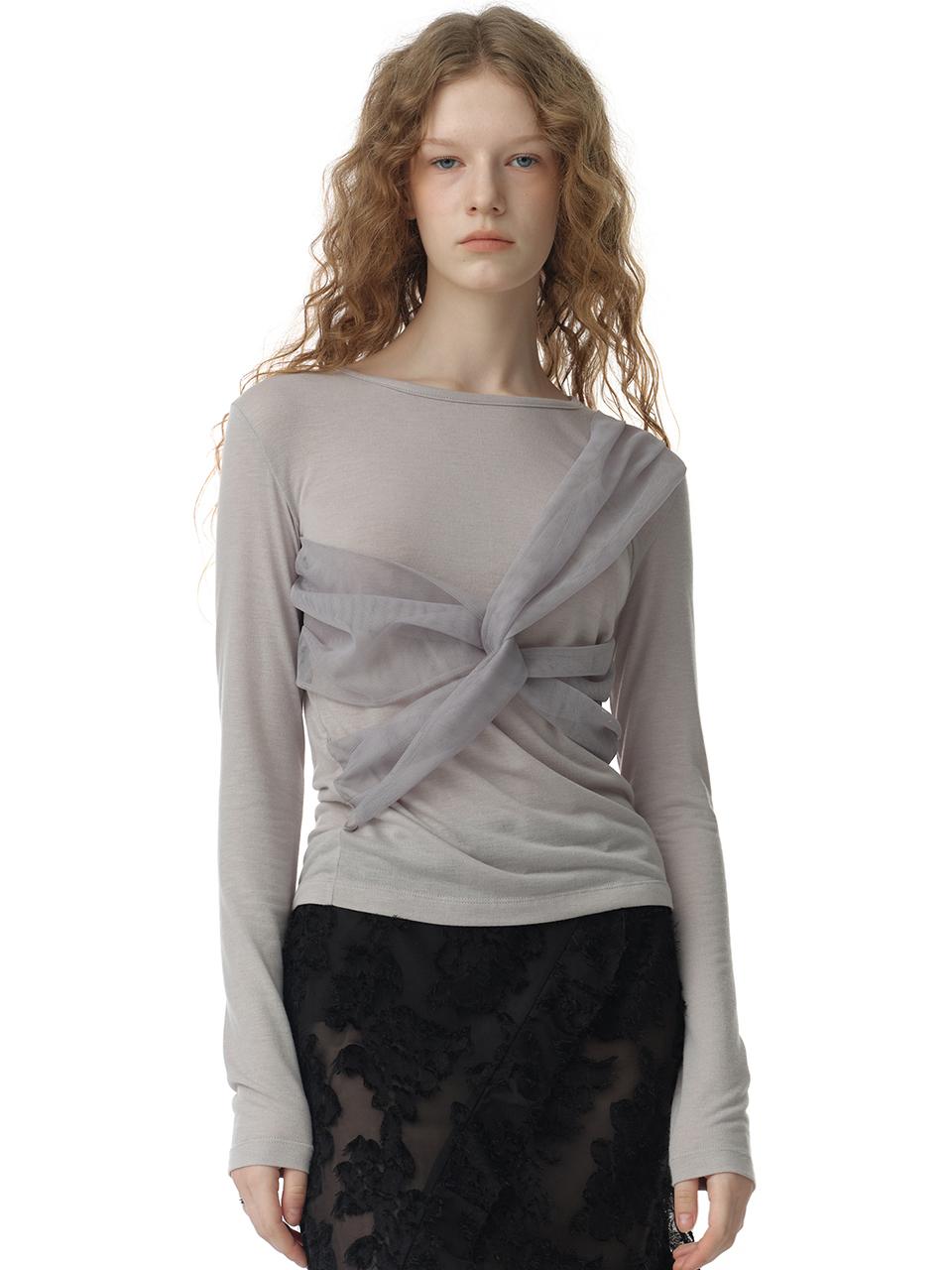 Mesh Twist T-Shirts [Gray]