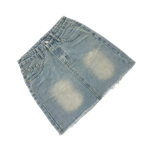 🚚당일발송🚚 세미A라인 클라우드 워싱 연청 컷팅 데님 미니 스커트