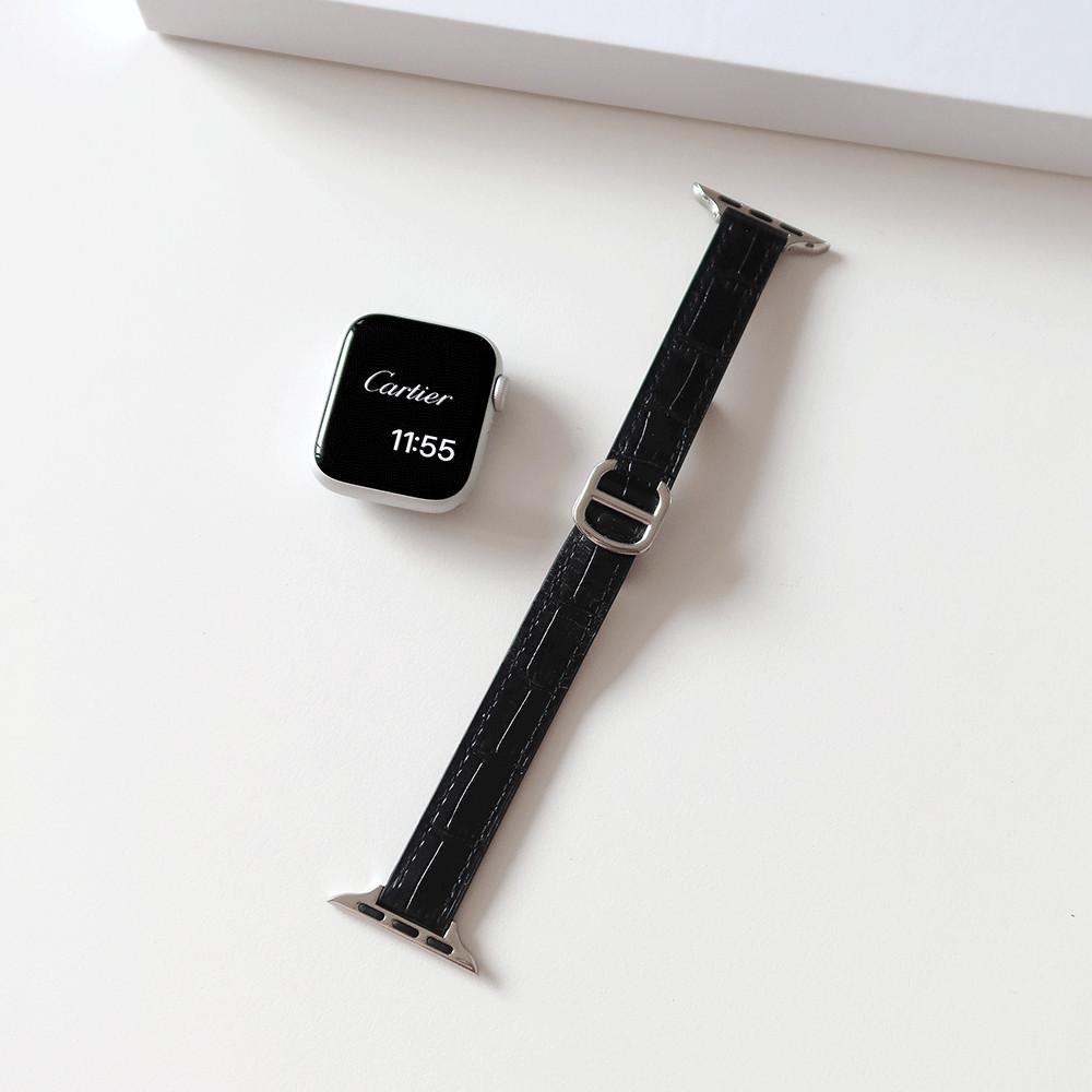 애플워치 일체형 버클 가죽 스트랩 디버클 악어 슬림 밴드 SE2 7 8