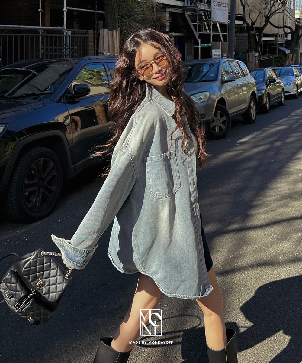 [MADE/빈티지워싱] 딥 에이징 데님 오버핏 셔츠 - 2color