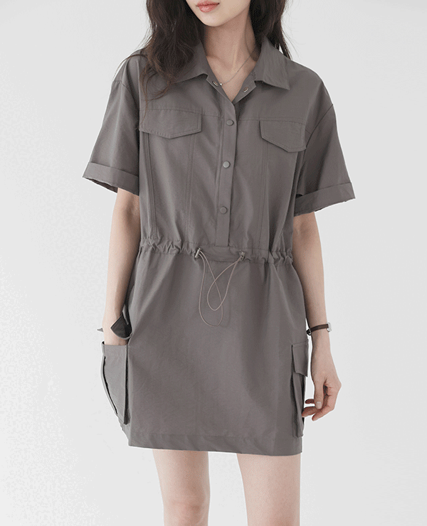 클리어 나일론 카고 아노락 미니 반팔원피스 (3color)