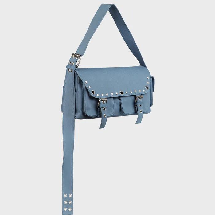 pocket stud shoulder bag-blue