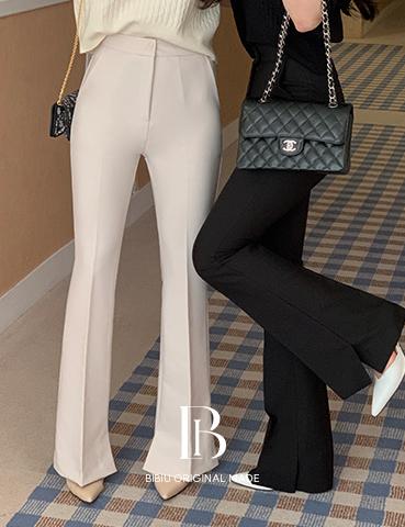 삐뽕언니 [1만장돌파][B-MADE/쫀쫀부츠컷🍂]양절개 부츠컷 슬랙스(XS~L,3color) [트임 세미 슬림슬랙스 몸매보정 스판 컷팅 긴바지 사계절 가을 간절기]