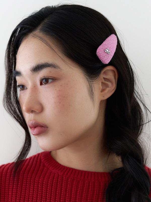 tweed logo hair pin - pink