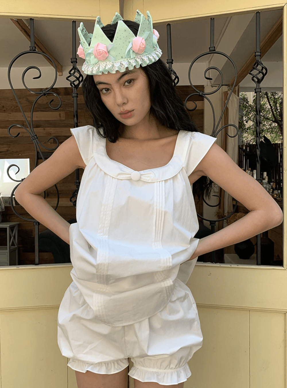 Doll Collar Puff Wing Two-Piece Set