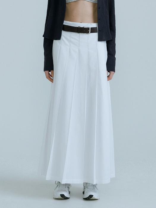 [리퍼브] Double Belt Loops Pleats Skirt (White)