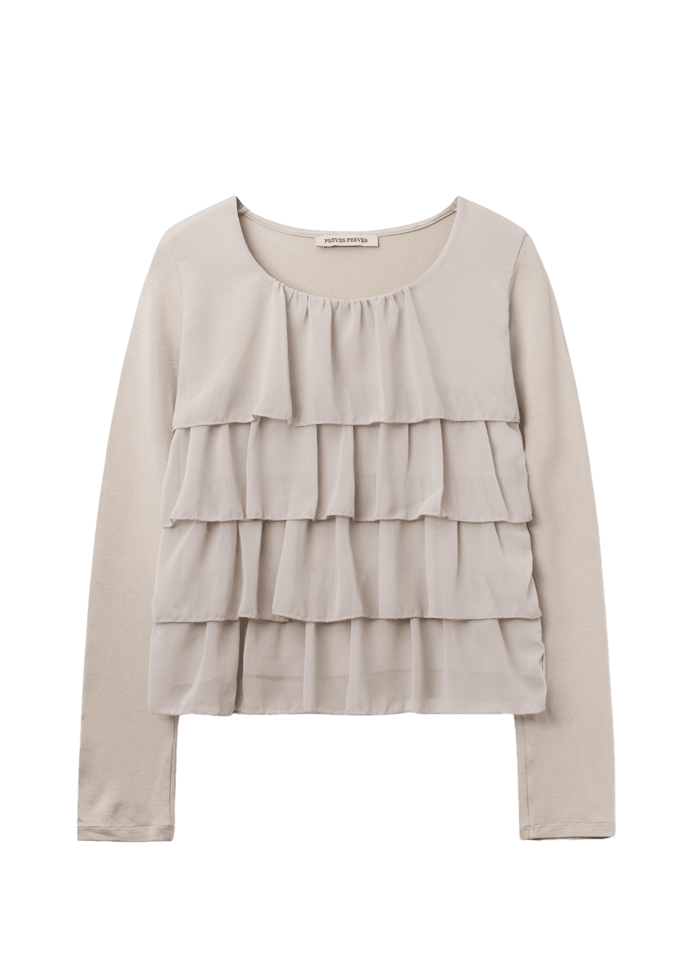 Tiered Ruffle Long Sleeve Top / Beige