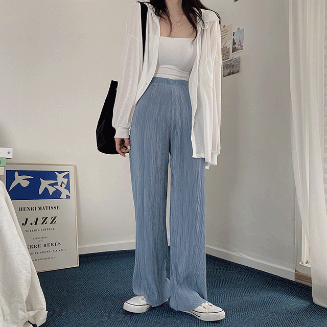 [시원한~플리츠! 7color] 플리츠 주름 롱 와이드 일자 여름 홈웨어 밴딩 팬츠