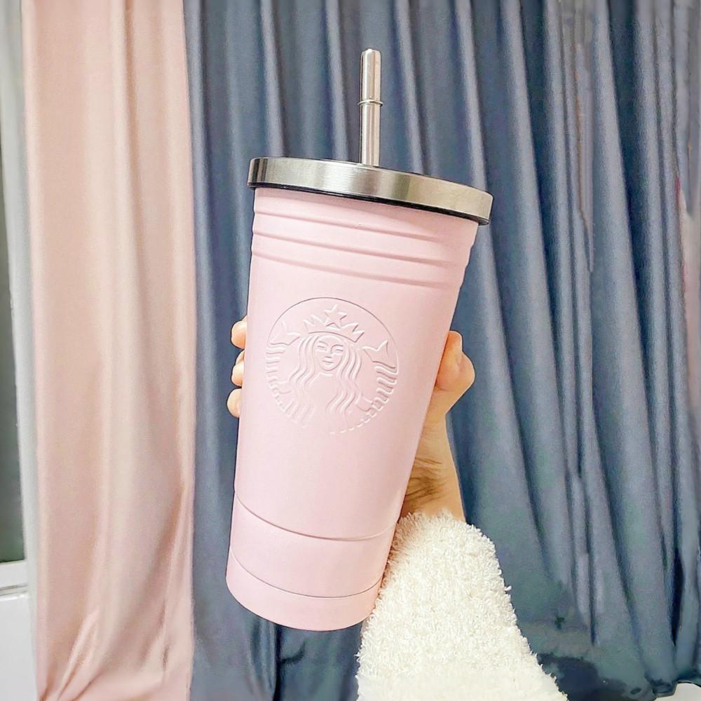 스타벅스 텀블러 스트라이프 스테인리스 콜드컵 핑크 블랙 473ml