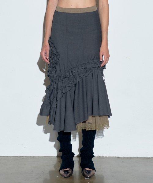 Classic Flower Frill Midi Skirt Classic Gray