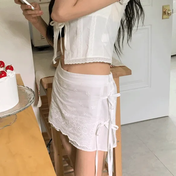 [당일발송/누적6백장돌파💕] 리본 펀칭 랩 스커트 팬츠