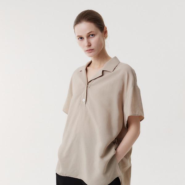 Rayon Drawstring Blouse (Beige)