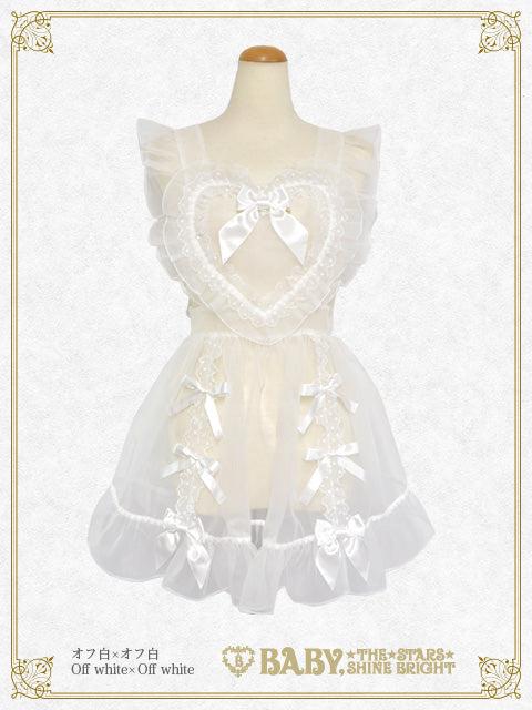 Organdy Ribbon heart apron - オフ白×オフ白 White×White