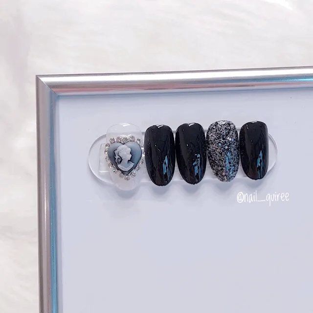 블랙 하트까메오 수제네일팁 젤 붙이는