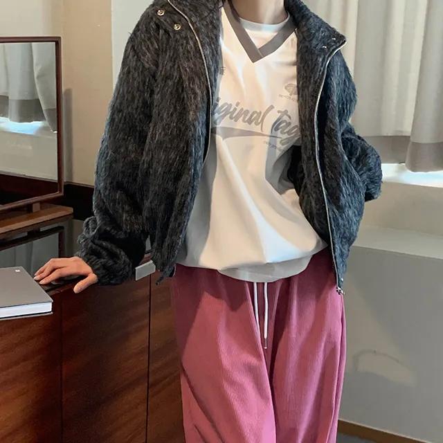 다운 모헤어 누빔 블루종 점퍼 자켓