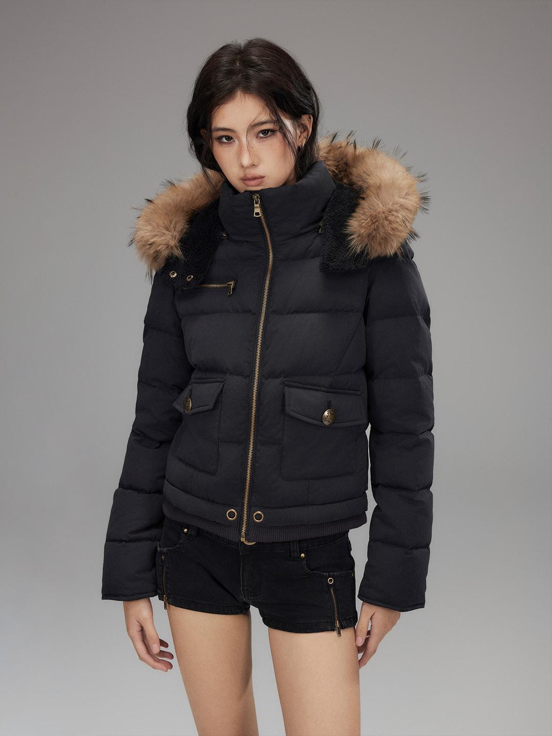 Low pixel Fur Collar Down Basic Padding Jacket