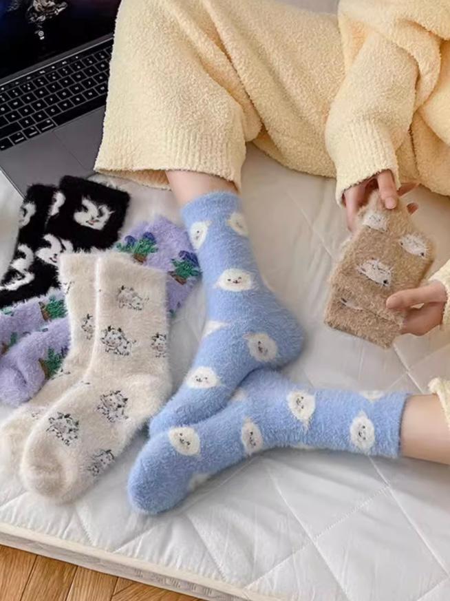 앙고라 블랙 버니 선인장 애니멀 5color 수면양말