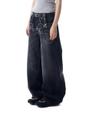 Rhinestone Washed Denim Pants (Black)