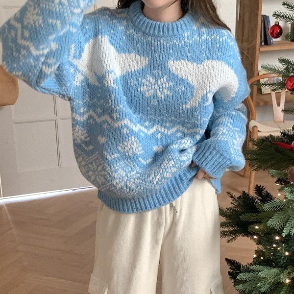 컬미 눈꽃 자가드 니트