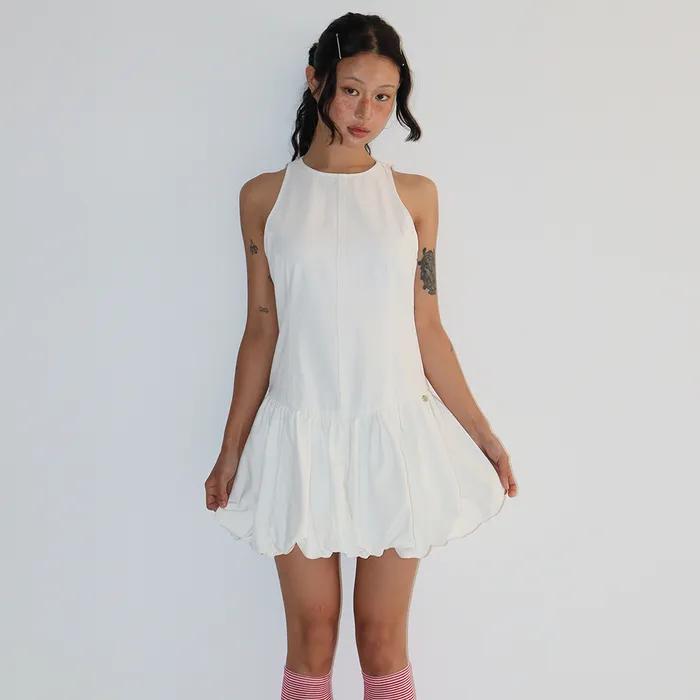 PUMPKIN SLEEVELESS DENIM DRESS WHITE