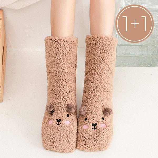 [1+1] 하뉴 귀여운 캐릭터 뽀글이 겨울 롱 수면 양말
