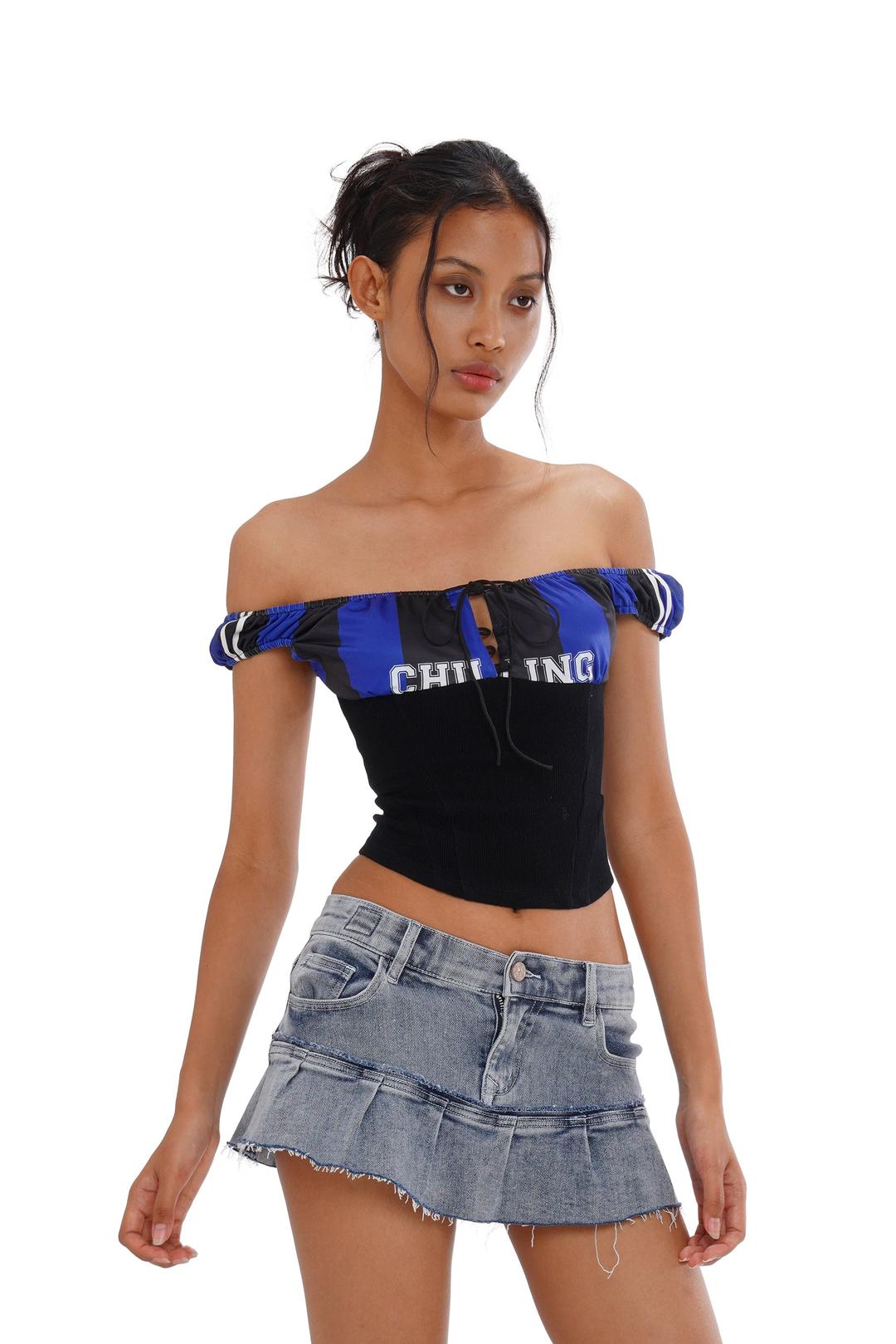SPORTY STYLE PATCHWORK LACE-UP BUSITER - Black / XS