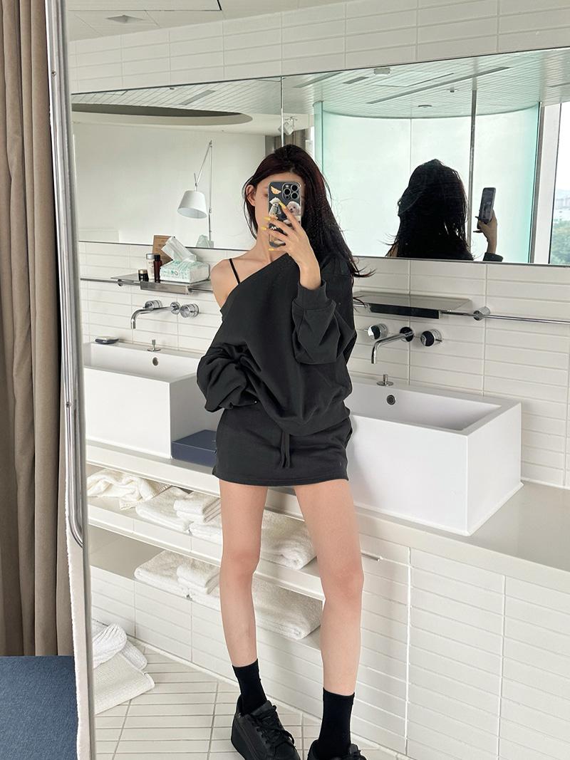 Basic Off-Shoulder MTM & Banding skirt Pants SET (3Color)