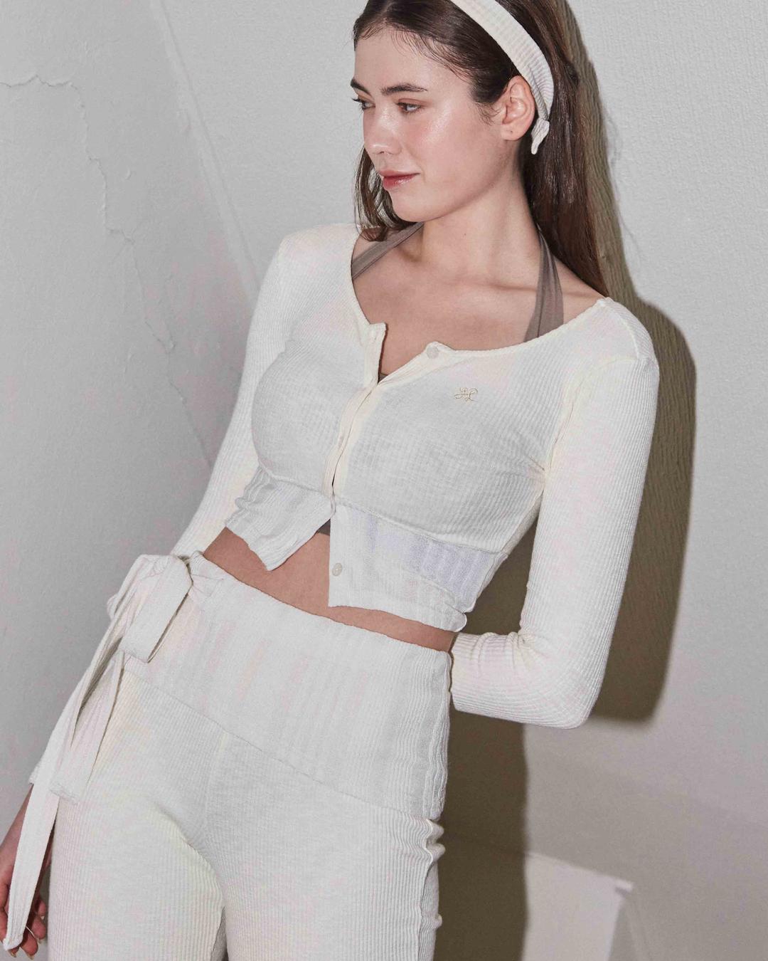 Modal knit crop cardigan / Cream