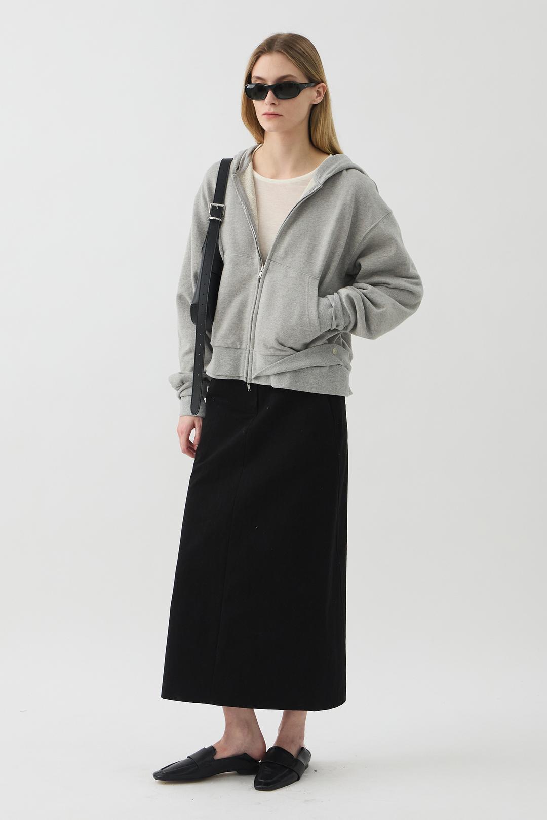 DOUBLE-RIB CROP HOODIE JACKET - MELANGE GREY (W)