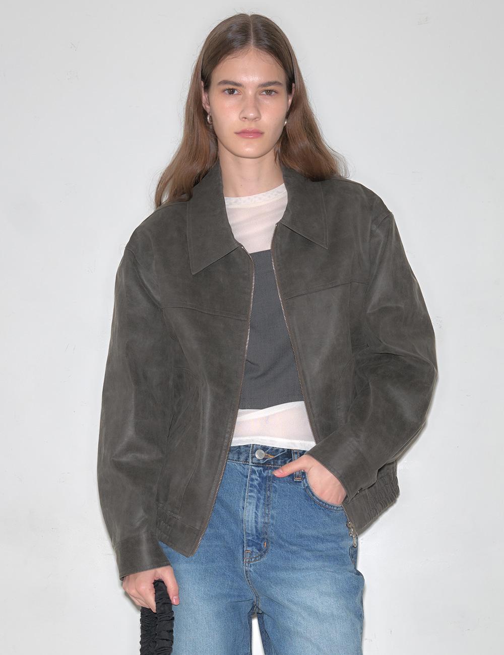 (9/25 예약발송)Oversized Vintage Crack Jacket_Grey
