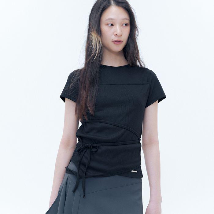 String layered knit top BLACK
