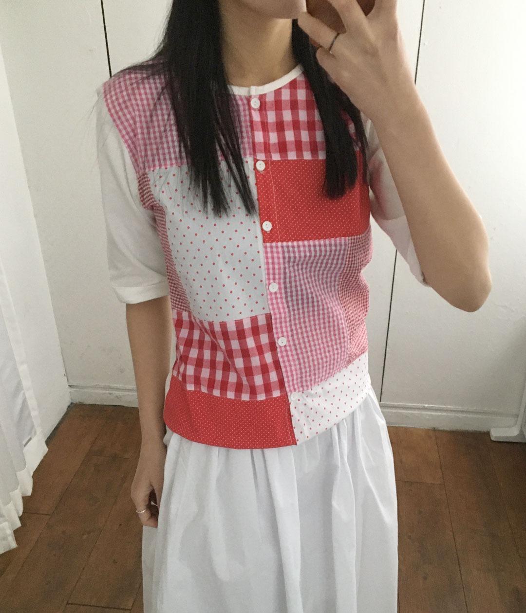 patchwork three quater sleeve cardigan