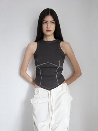 Stitch open - back tank top - charcoal