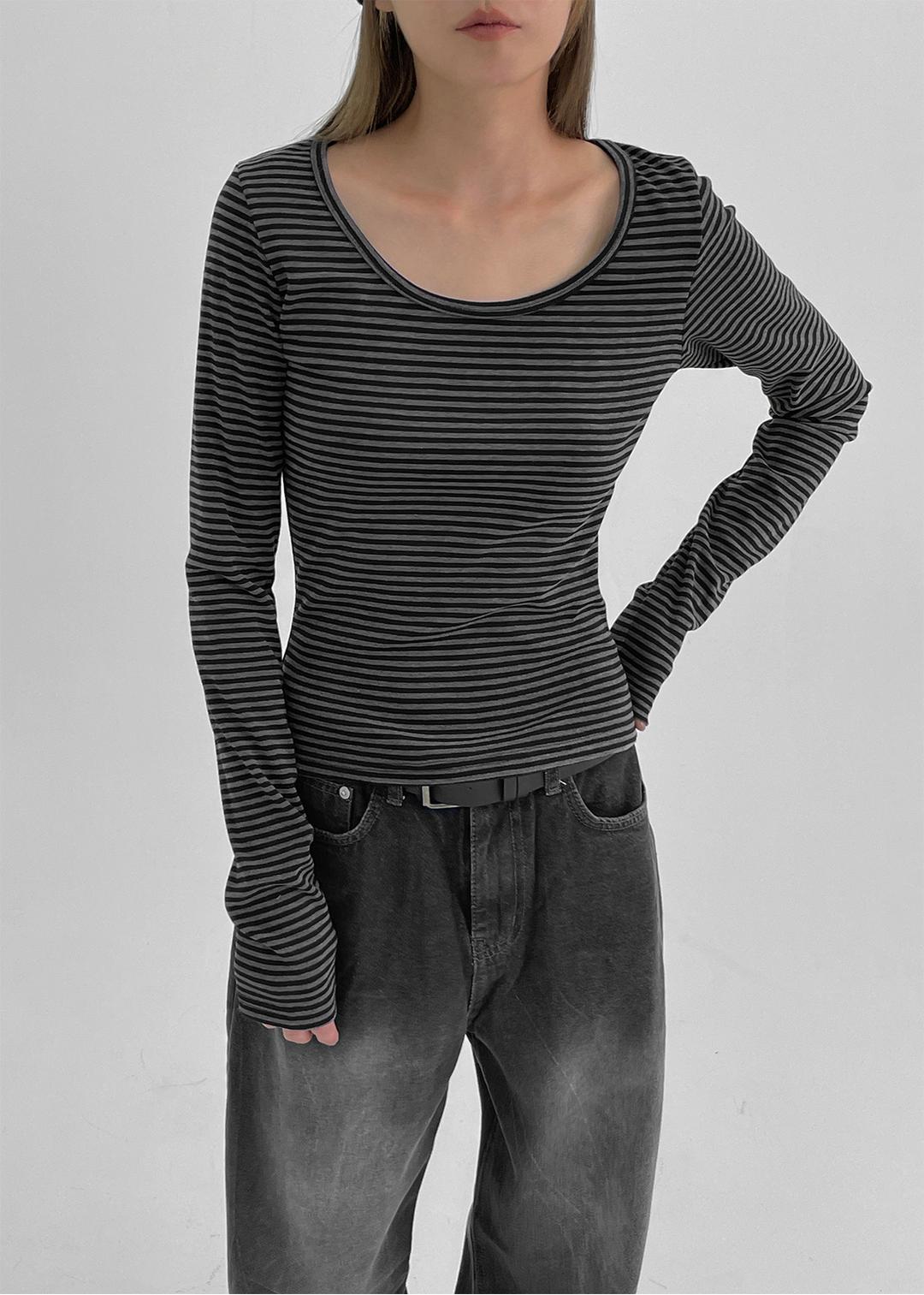 블랙업 [5천장판매] [MADE] 린프 스트라이프 유넥 긴팔티