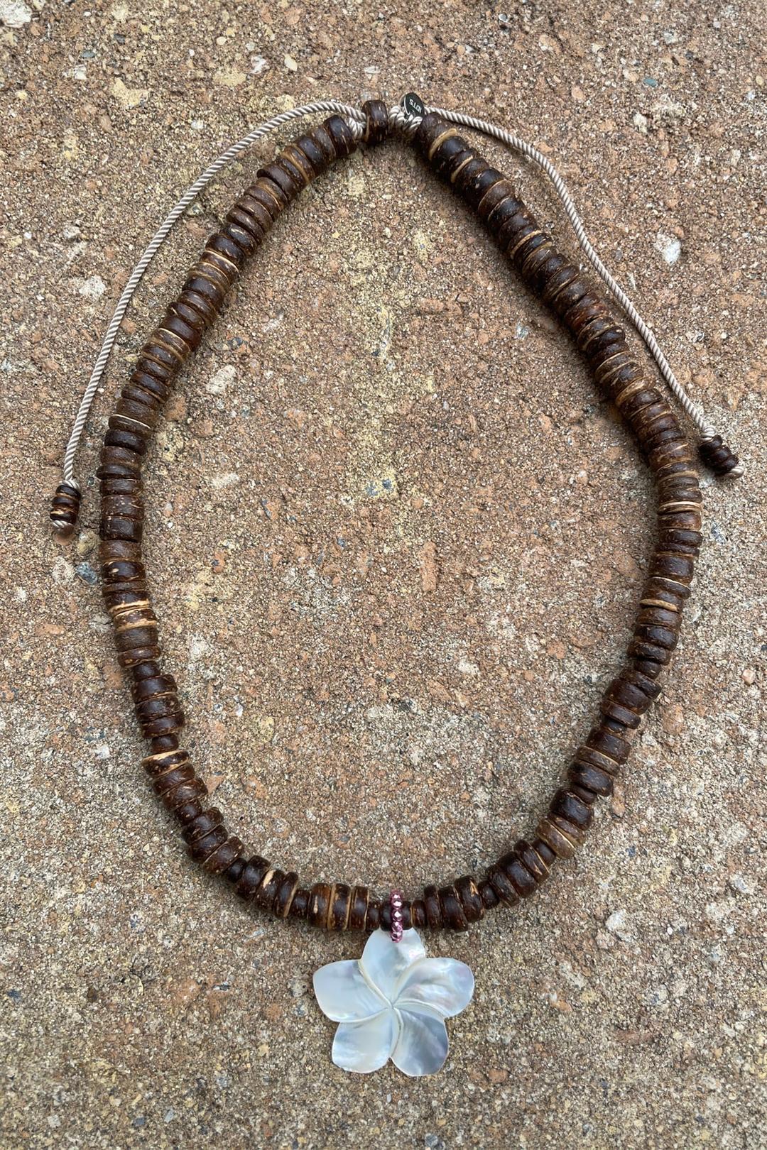 Plumeria Wood Necklace | Metallic Pink