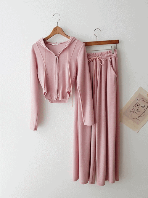 [세트가격!여리핏!] 슬림핏 투웨이 크롭 후드 집업 티셔츠 가디건 밴딩 와이드 롱팬츠 투피스 스타일리쉬 데일리 꾸안꾸 Y2K 트레이닝복 엠티 여행 추리닝 세트