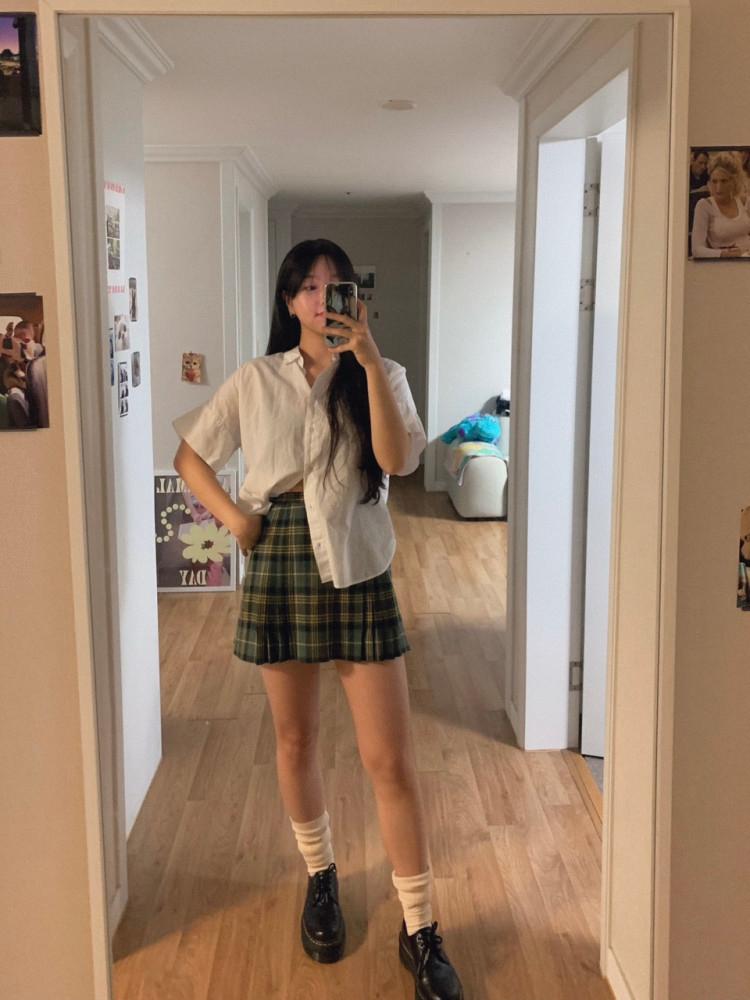 [중고] 176. Yellow x Blue check skirt (25)