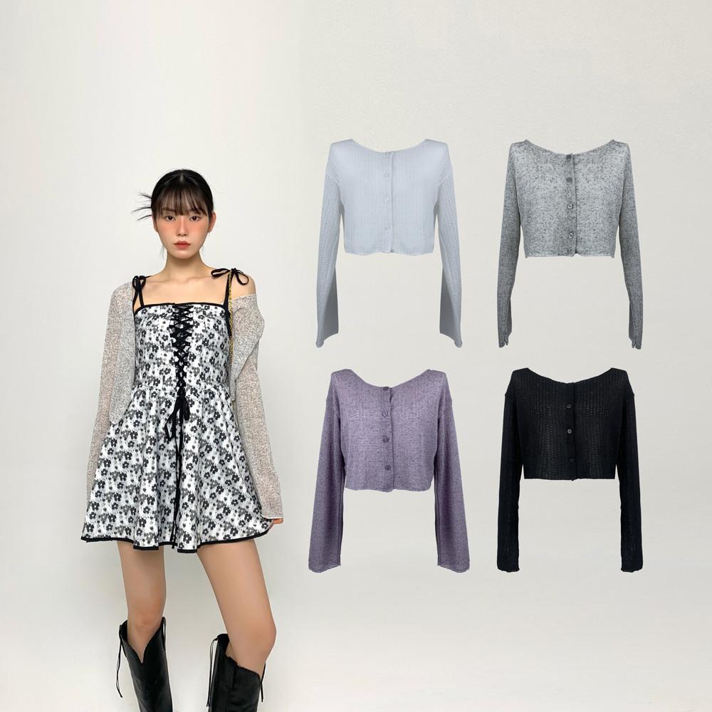 린넨 크롭 얇은 원피스 가디건