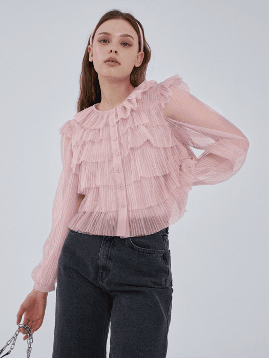 Ruffle Point Mesh Blouse_LP