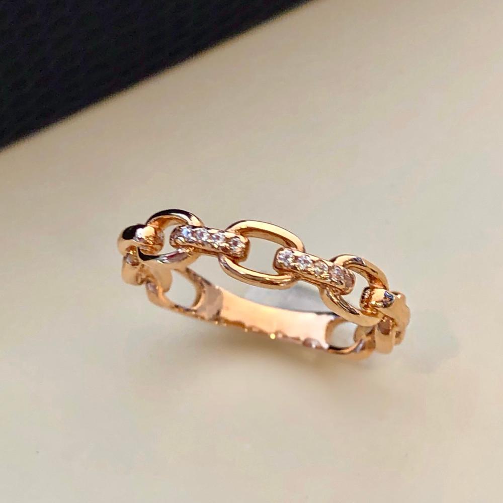 18k 14k 오벌 체인 반지 타원형 체인 큐빅 데일리 안메움 여자 금반지 선물