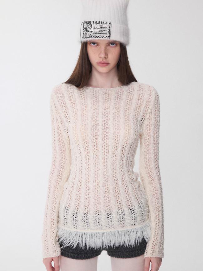 [1JINN STUDIO] Cutout Cable Knit Top