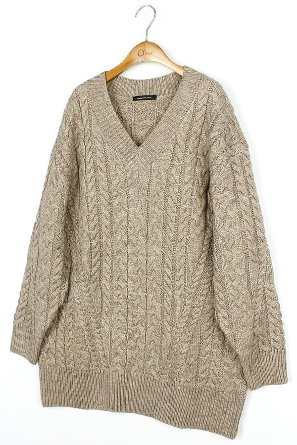 AMERICAN HOLIC 오버오버핏 브이넥 케이블 롱 니트 WOMAN_L